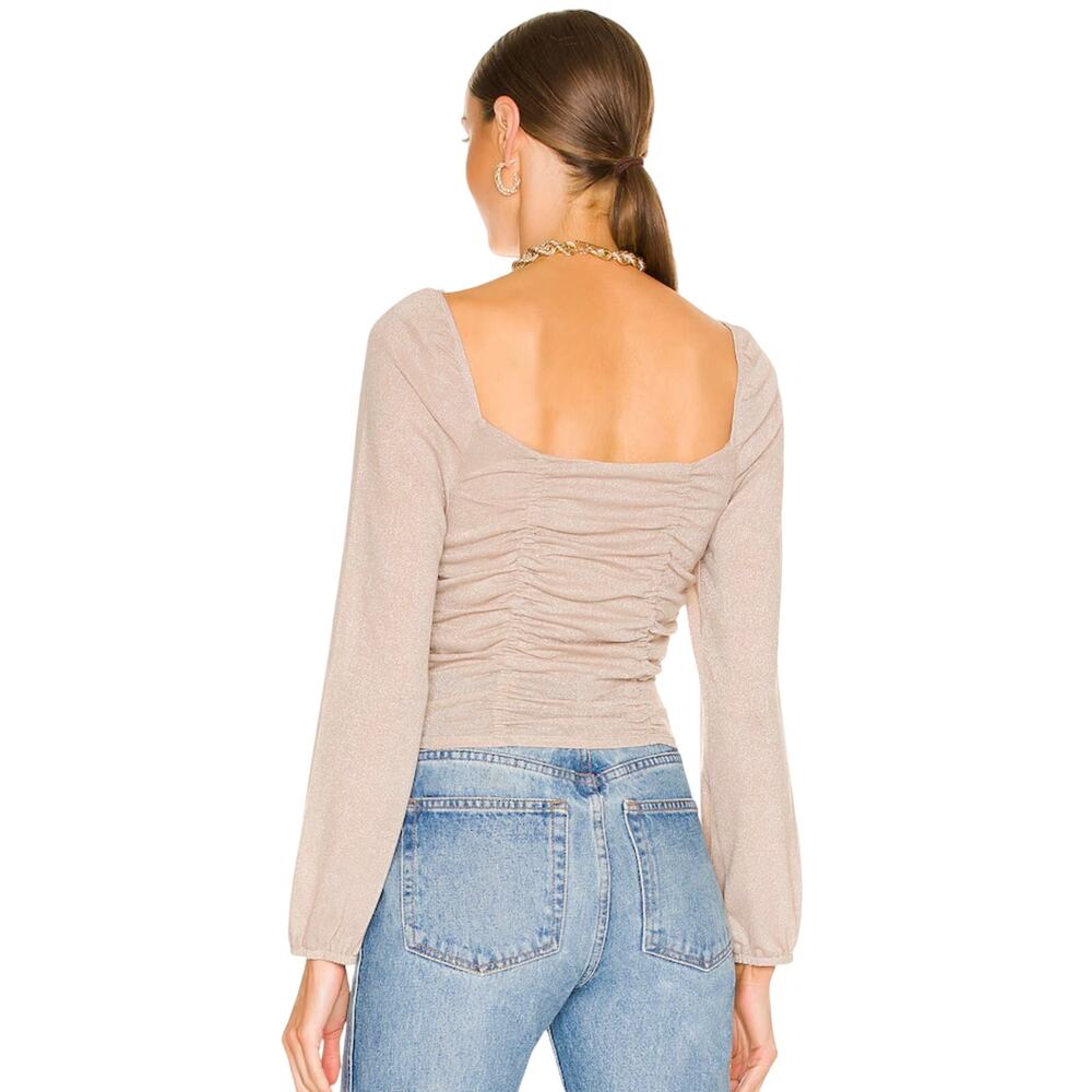 BCBGeneration NWT Champagne Metallic Ruched Square Neck Long Sleeve Crop Top M - Picture 2 of 14